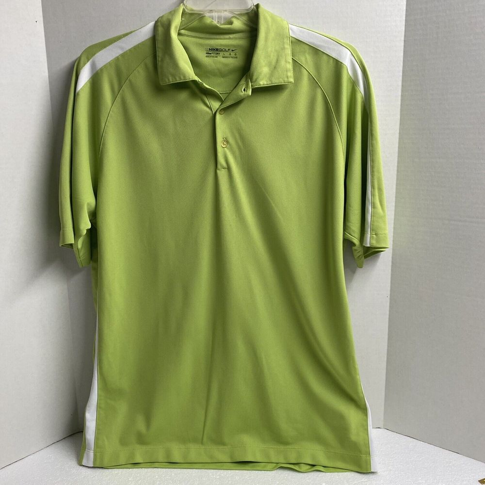 Nike Golf Fit Dry Polo Size Large Short Sleeve Green With White Stripe on sides